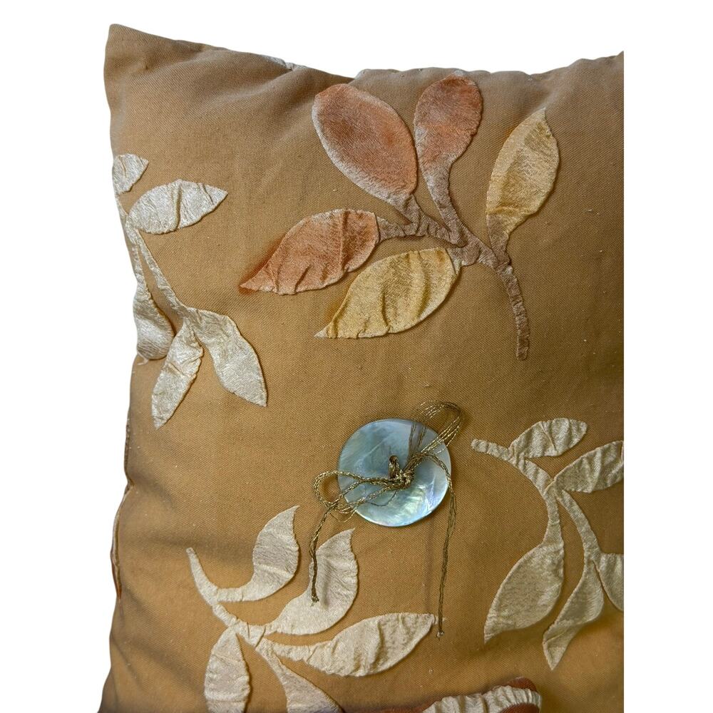 3-Piece Autumn Floral Appliqué Decorative Pillow Set with Shell Button Accents - Picture 8 of 9